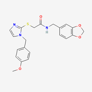 molecular formula C21H21N3O4S B2475018 N-[(2H-1,3-benzodioxol-5-yl)methyl]-2-({1-[(4-methoxyphenyl)methyl]-1H-imidazol-2-yl}sulfanyl)acetamide CAS No. 869346-60-1