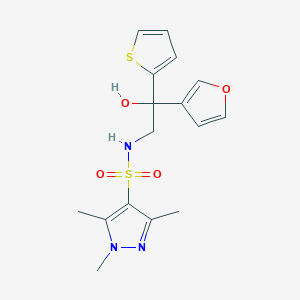 molecular formula C16H19N3O4S2 B2475157 N-[2-(furan-3-yl)-2-hydroxy-2-(thiophen-2-yl)ethyl]-1,3,5-trimethyl-1H-pyrazole-4-sulfonamide CAS No. 2097896-50-7