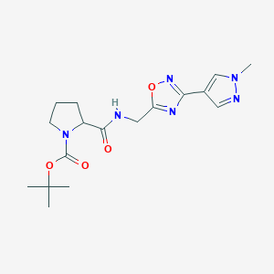 molecular formula C17H24N6O4 B2475177 tert-butyl 2-(((3-(1-methyl-1H-pyrazol-4-yl)-1,2,4-oxadiazol-5-yl)methyl)carbamoyl)pyrrolidine-1-carboxylate CAS No. 2034207-20-8