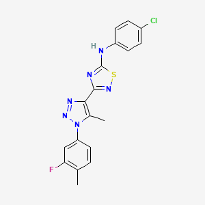 molecular formula C18H14ClFN6S B2475202 N-(4-chlorophenyl)-3-[1-(3-fluoro-4-methylphenyl)-5-methyl-1H-1,2,3-triazol-4-yl]-1,2,4-thiadiazol-5-amine CAS No. 1216615-04-1