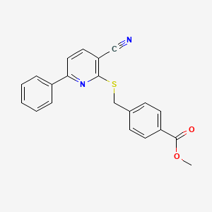 molecular formula C21H16N2O2S B2475220 Methyl 4-{[(3-cyano-6-phenylpyridin-2-yl)sulfanyl]methyl}benzoate CAS No. 923251-22-3