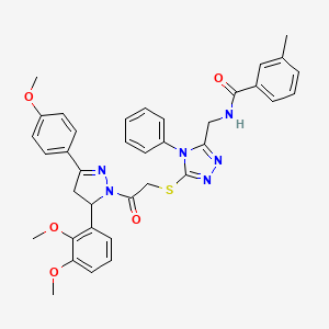 N-[[5-[2-[3-(2,3-dimethoxyphenyl)-5-(4-methoxyphenyl)-3,4-dihydropyrazol-2-yl]-2-oxoethyl]sulfanyl-4-phenyl-1,2,4-triazol-3-yl]methyl]-3-methylbenzamide