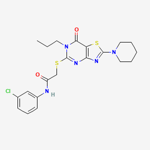 molecular formula C21H24ClN5O2S2 B2475263 N-(3-chlorophenyl)-2-{[7-oxo-2-(piperidin-1-yl)-6-propyl-6H,7H-[1,3]thiazolo[4,5-d]pyrimidin-5-yl]sulfanyl}acetamide CAS No. 1206992-51-9