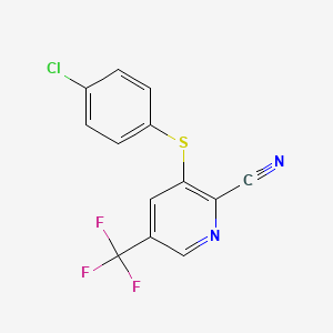 molecular formula C13H6ClF3N2S B2475300 3-(4-Chlorophenyl)sulfanyl-5-(trifluoromethyl)pyridine-2-carbonitrile CAS No. 338396-73-9