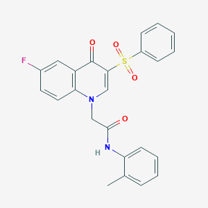 molecular formula C24H19FN2O4S B2475303 2-[3-(benzenesulfonyl)-6-fluoro-4-oxoquinolin-1-yl]-N-(2-methylphenyl)acetamide CAS No. 866725-54-4