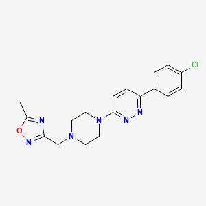 molecular formula C18H19ClN6O B2475306 3-[[4-[6-(4-Chlorophenyl)pyridazin-3-yl]piperazin-1-yl]methyl]-5-methyl-1,2,4-oxadiazole CAS No. 2380087-57-8