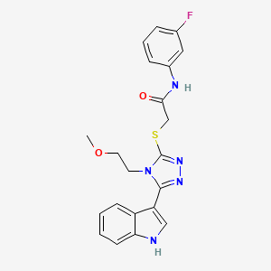 molecular formula C21H20FN5O2S B2475322 2-((5-(1H-indol-3-yl)-4-(2-methoxyethyl)-4H-1,2,4-triazol-3-yl)thio)-N-(3-fluorophenyl)acetamide CAS No. 852144-66-2