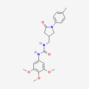 molecular formula C22H27N3O5 B2475373 1-((5-Oxo-1-(p-tolyl)pyrrolidin-3-yl)methyl)-3-(3,4,5-trimethoxyphenyl)urea CAS No. 954697-84-8