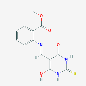 molecular formula C13H11N3O4S B2475378 METHYL 2-{[(4,6-DIOXO-2-SULFANYLIDENE-1,3-DIAZINAN-5-YLIDENE)METHYL]AMINO}BENZOATE CAS No. 324544-99-2