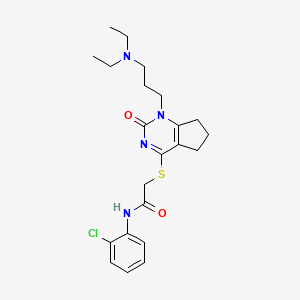 molecular formula C22H29ClN4O2S B2475382 N-(2-chlorophenyl)-2-((1-(3-(diethylamino)propyl)-2-oxo-2,5,6,7-tetrahydro-1H-cyclopenta[d]pyrimidin-4-yl)thio)acetamide CAS No. 898434-98-5