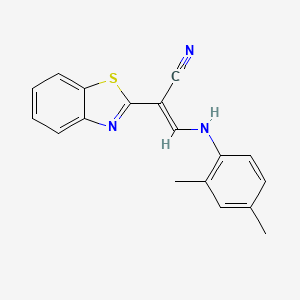 molecular formula C18H15N3S B2475388 (2E)-2-(1,3-benzothiazol-2-yl)-3-[(2,4-dimethylphenyl)amino]prop-2-enenitrile CAS No. 637748-66-4
