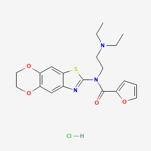 molecular formula C20H24ClN3O4S B2475394 N-[2-(diethylamino)ethyl]-N-(6,7-dihydro-[1,4]dioxino[2,3-f][1,3]benzothiazol-2-yl)furan-2-carboxamide;hydrochloride CAS No. 1215511-92-4