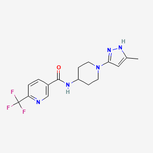 molecular formula C16H18F3N5O B2475434 N-[1-(5-methyl-1H-pyrazol-3-yl)piperidin-4-yl]-6-(trifluoromethyl)pyridine-3-carboxamide CAS No. 2034207-68-4
