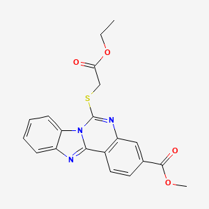 molecular formula C20H17N3O4S B2475476 methyl 9-[(2-ethoxy-2-oxoethyl)sulfanyl]-8,10,17-triazatetracyclo[8.7.0.0^{2,7}.0^{11,16}]heptadeca-1(17),2,4,6,8,11(16),12,14-octaene-5-carboxylate CAS No. 443349-34-6