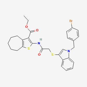 ethyl 2-(2-((1-(4-bromobenzyl)-1H-indol-3-yl)thio)acetamido)-5,6,7,8-tetrahydro-4H-cyclohepta[b]thiophene-3-carboxylate