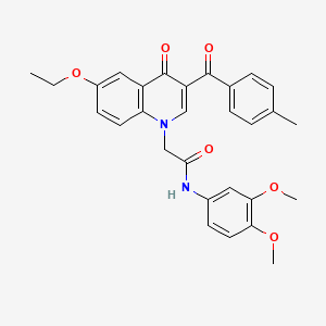molecular formula C29H28N2O6 B2475522 N-(3,4-dimethoxyphenyl)-2-[6-ethoxy-3-(4-methylbenzoyl)-4-oxo-1,4-dihydroquinolin-1-yl]acetamide CAS No. 898344-80-4