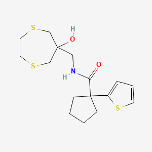 molecular formula C16H23NO2S3 B2475548 N-[(6-hydroxy-1,4-dithiepan-6-yl)methyl]-1-(thiophen-2-yl)cyclopentane-1-carboxamide CAS No. 2415564-01-9