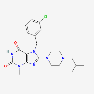 B2475562 7-[(3-Chlorophenyl)methyl]-3-methyl-8-[4-(2-methylpropyl)piperazin-1-yl]purine-2,6-dione CAS No. 898795-45-4
