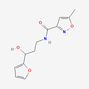 molecular formula C12H14N2O4 B2475604 N-[3-(FURAN-2-YL)-3-HYDROXYPROPYL]-5-METHYL-1,2-OXAZOLE-3-CARBOXAMIDE CAS No. 1421451-29-7