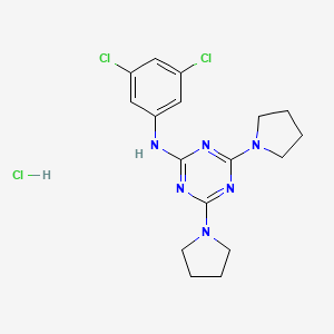 molecular formula C17H21Cl3N6 B2475610 N-(3,5-dichlorophenyl)-4,6-di(pyrrolidin-1-yl)-1,3,5-triazin-2-amine hydrochloride CAS No. 1179440-06-2