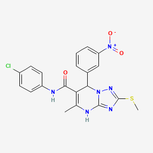molecular formula C20H17ClN6O3S B2475753 N-(4-Chlorophenyl)-5-methyl-2-(methylsulfanyl)-7-(3-nitrophenyl)-4H,7H-[1,2,4]triazolo[1,5-A]pyrimidine-6-carboxamide CAS No. 901242-86-2