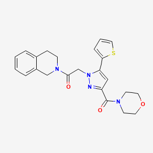 molecular formula C23H24N4O3S B2475761 1-(3,4-dihydroisoquinolin-2(1H)-yl)-2-(3-(morpholine-4-carbonyl)-5-(thiophen-2-yl)-1H-pyrazol-1-yl)ethanone CAS No. 1171339-02-8