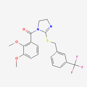 molecular formula C20H19F3N2O3S B2475780 1-(2,3-dimethoxybenzoyl)-2-({[3-(trifluoromethyl)phenyl]methyl}sulfanyl)-4,5-dihydro-1H-imidazole CAS No. 851805-64-6