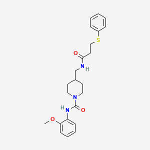 molecular formula C23H29N3O3S B2475789 N-(2-methoxyphenyl)-4-((3-(phenylthio)propanamido)methyl)piperidine-1-carboxamide CAS No. 1235068-77-5