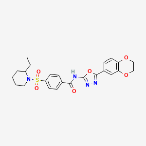 molecular formula C24H26N4O6S B2475791 N-(5-(2,3-dihydrobenzo[b][1,4]dioxin-6-yl)-1,3,4-oxadiazol-2-yl)-4-((2-ethylpiperidin-1-yl)sulfonyl)benzamide CAS No. 905677-56-7