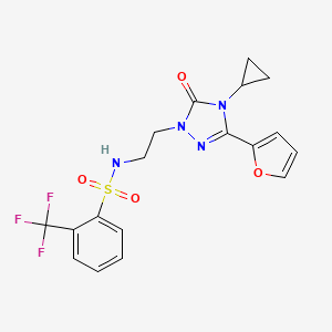 molecular formula C18H17F3N4O4S B2475797 N-(2-(4-cyclopropyl-3-(furan-2-yl)-5-oxo-4,5-dihydro-1H-1,2,4-triazol-1-yl)ethyl)-2-(trifluoromethyl)benzenesulfonamide CAS No. 1797586-27-6