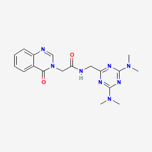 molecular formula C18H22N8O2 B2475816 N-((4,6-bis(dimethylamino)-1,3,5-triazin-2-yl)methyl)-2-(4-oxoquinazolin-3(4H)-yl)acetamide CAS No. 2034426-90-7