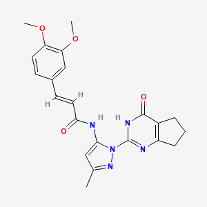(E)-3-(3,4-dimethoxyphenyl)-N-(3-methyl-1-(4-oxo-4,5,6,7-tetrahydro-3H-cyclopenta[d]pyrimidin-2-yl)-1H-pyrazol-5-yl)acrylamide