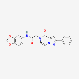 molecular formula C21H16N4O4 B2475908 N-(2H-1,3-benzodioxol-5-yl)-2-{4-oxo-2-phenyl-4H,5H-pyrazolo[1,5-a]pyrazin-5-yl}acetamide CAS No. 941893-90-9
