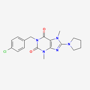 molecular formula C18H20ClN5O2 B2475956 1-(4-chlorobenzyl)-3,7-dimethyl-8-(pyrrolidin-1-yl)-1H-purine-2,6(3H,7H)-dione CAS No. 840513-34-0