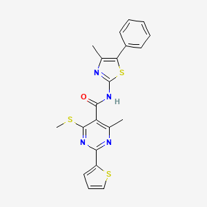 molecular formula C21H18N4OS3 B2475957 4-methyl-N-(4-methyl-5-phenyl-1,3-thiazol-2-yl)-6-(methylsulfanyl)-2-(thiophen-2-yl)pyrimidine-5-carboxamide CAS No. 1223386-32-0