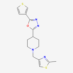 molecular formula C16H18N4OS2 B2475976 2-(1-((2-Methylthiazol-4-yl)methyl)piperidin-4-yl)-5-(thiophen-3-yl)-1,3,4-oxadiazole CAS No. 1448133-63-8