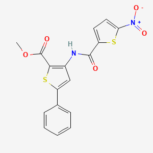 molecular formula C17H12N2O5S2 B2475980 Methyl 3-(5-nitrothiophene-2-carboxamido)-5-phenylthiophene-2-carboxylate CAS No. 477326-45-7