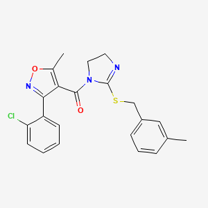 molecular formula C22H20ClN3O2S B2475993 (3-(2-chlorophenyl)-5-methylisoxazol-4-yl)(2-((3-methylbenzyl)thio)-4,5-dihydro-1H-imidazol-1-yl)methanone CAS No. 919707-63-4