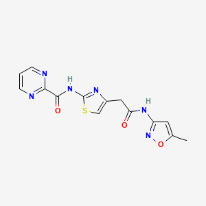 molecular formula C14H12N6O3S B2476011 N-(4-(2-((5-methylisoxazol-3-yl)amino)-2-oxoethyl)thiazol-2-yl)pyrimidine-2-carboxamide CAS No. 1286703-83-0