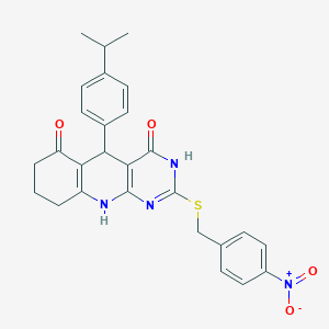 5-(4-isopropylphenyl)-2-((4-nitrobenzyl)thio)-7,8,9,10-tetrahydropyrimido[4,5-b]quinoline-4,6(3H,5H)-dione