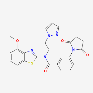 molecular formula C25H23N5O4S B2476051 N-(2-(1H-pyrazol-1-yl)ethyl)-3-(2,5-dioxopyrrolidin-1-yl)-N-(4-ethoxybenzo[d]thiazol-2-yl)benzamide CAS No. 1171601-06-1
