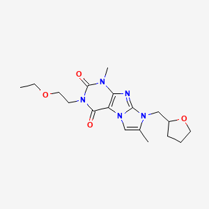 molecular formula C18H25N5O4 B2476052 2-(2-Ethoxyethyl)-4,7-dimethyl-6-(oxolan-2-ylmethyl)purino[7,8-a]imidazole-1,3-dione CAS No. 876674-21-4