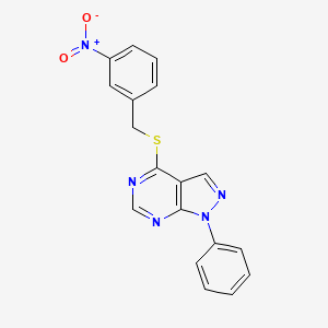molecular formula C18H13N5O2S B2476056 4-[(3-Nitrophenyl)methylsulfanyl]-1-phenylpyrazolo[3,4-d]pyrimidine CAS No. 893932-11-1