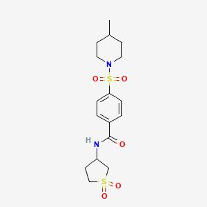 molecular formula C17H24N2O5S2 B2476083 N-(1,1-dioxidotetrahydrothiophen-3-yl)-4-((4-methylpiperidin-1-yl)sulfonyl)benzamide CAS No. 898425-93-9