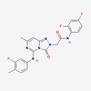 molecular formula C21H17F3N6O2 B2476211 N-(2,4-difluorophenyl)-2-{5-[(3-fluoro-4-methylphenyl)amino]-7-methyl-3-oxo-2H,3H-[1,2,4]triazolo[4,3-c]pyrimidin-2-yl}acetamide CAS No. 1251620-76-4
