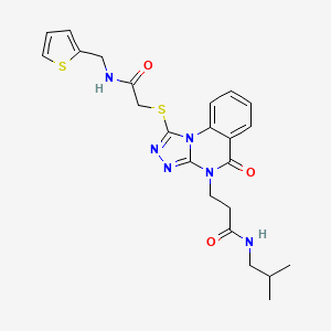 molecular formula C23H26N6O3S2 B2476291 N-(2-methylpropyl)-3-{5-oxo-1-[({[(thiophen-2-yl)methyl]carbamoyl}methyl)sulfanyl]-4H,5H-[1,2,4]triazolo[4,3-a]quinazolin-4-yl}propanamide CAS No. 1115900-77-0