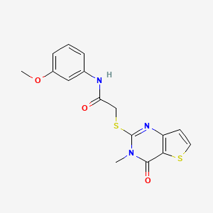 molecular formula C16H15N3O3S2 B2476335 N-(3-methoxyphenyl)-2-({3-methyl-4-oxo-3H,4H-thieno[3,2-d]pyrimidin-2-yl}sulfanyl)acetamide CAS No. 1252918-43-6