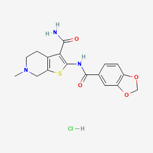 molecular formula C17H18ClN3O4S B2476382 2-(2H-1,3-benzodioxole-5-amido)-6-methyl-4H,5H,6H,7H-thieno[2,3-c]pyridine-3-carboxamide hydrochloride CAS No. 1217080-38-0