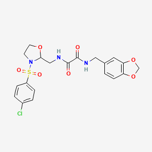 molecular formula C20H20ClN3O7S B2476383 N'-[(2H-1,3-benzodioxol-5-yl)methyl]-N-{[3-(4-chlorobenzenesulfonyl)-1,3-oxazolidin-2-yl]methyl}ethanediamide CAS No. 874805-21-7