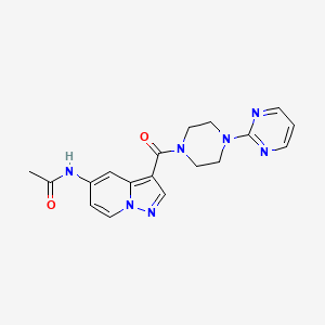 molecular formula C18H19N7O2 B2476405 N-(3-(4-(pyrimidin-2-yl)piperazine-1-carbonyl)pyrazolo[1,5-a]pyridin-5-yl)acetamide CAS No. 2034339-80-3